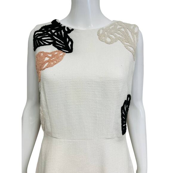 HUGO BOSS Ivory Leaf DYFERA Embroidered Sleeveless Knee Length A-Line Dress 8 - Picture 3 of 3